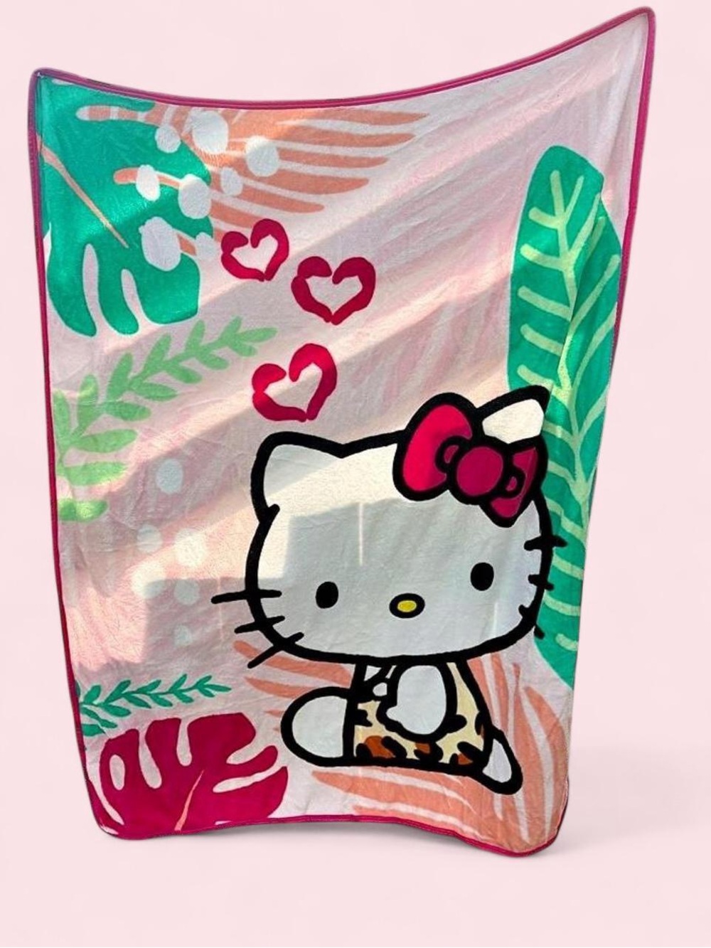 Sanrio Hello Kitty Tropical Leopard Monstera Plush Throw Blanket Kawaii Y2K